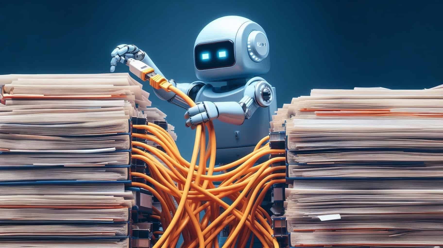 AI robot analysing interconnected construction documents