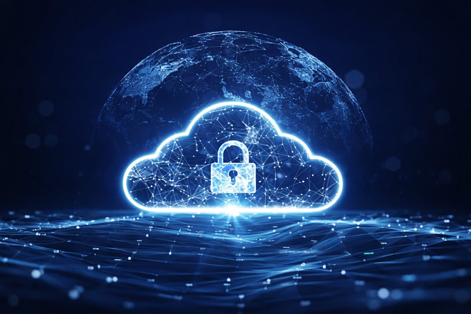 Data protection shield with cloud security icons